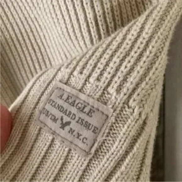 American eagle cable knit beige classic pullover men's sweater thick soft cotton - Picture 8 of 8